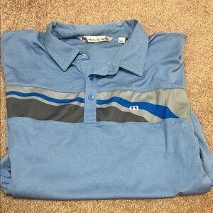 Travis Mathew Light Blue Polo with Gray and Dark Blue Stripes BinA a5 5a